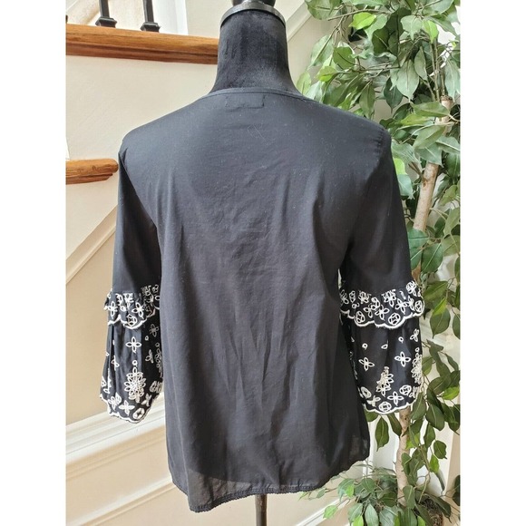 A.n.a Womens Black Solid Long Sleeve Round Neck Drawstring Blouse Top Size XS - Picture 7 of 13